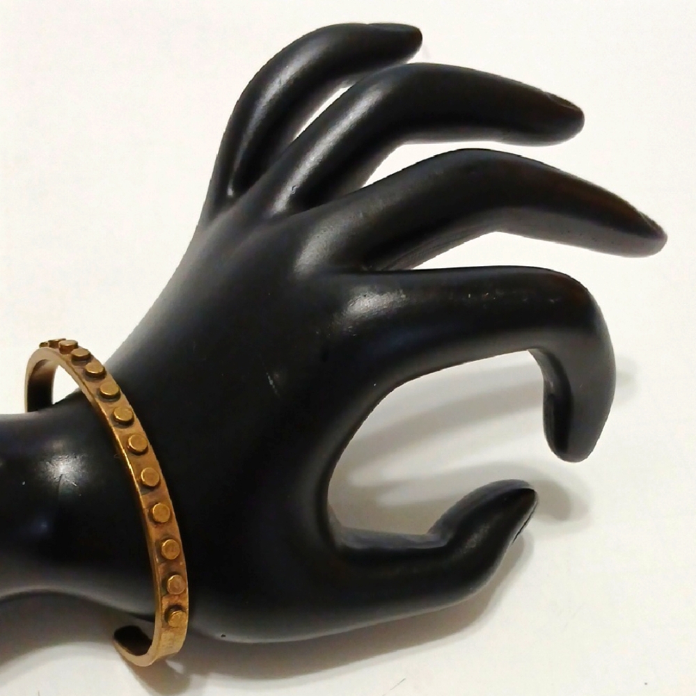 Pink Peonies Antique Brass Cylindrical Studded Bangle New